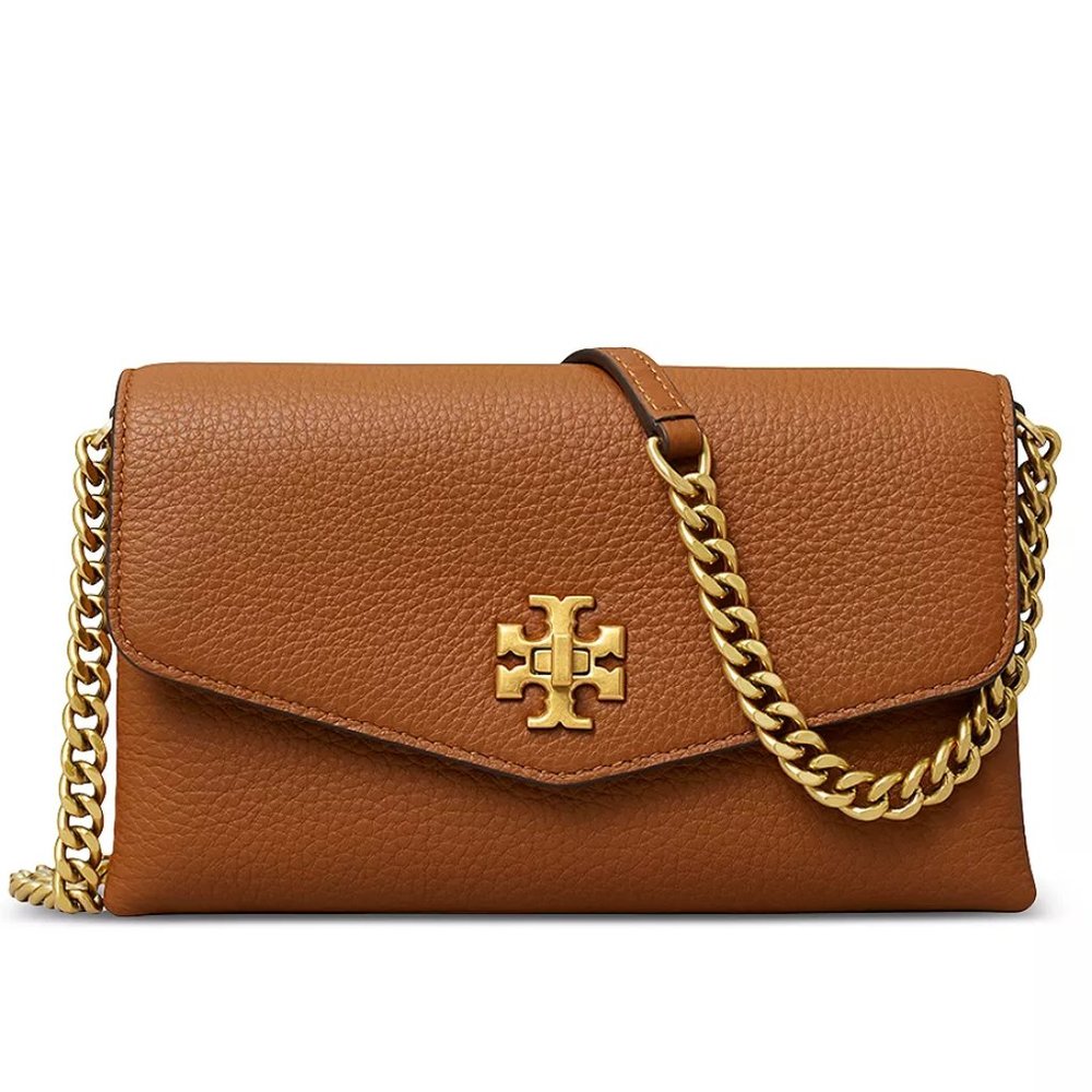 NWT Tory Burch Kira Chevron Leather Wallet On a Chain WOC Umber Brown AUTHENTIC - Picture 1 of 16